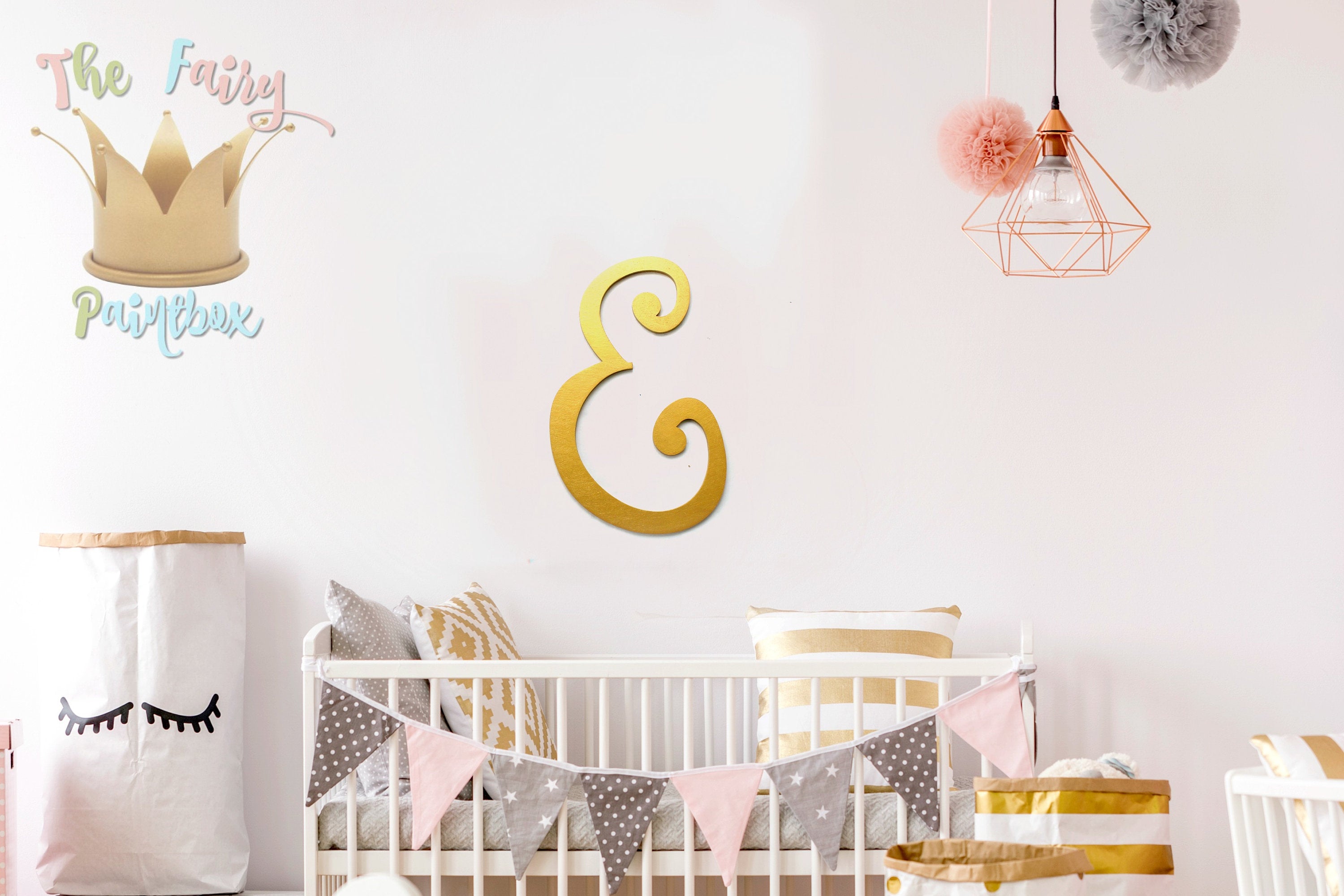 Gold Nursery Wall Large Monogram Letters - Monogram Wall Hanging - Woo –  TheFairyPaintBox