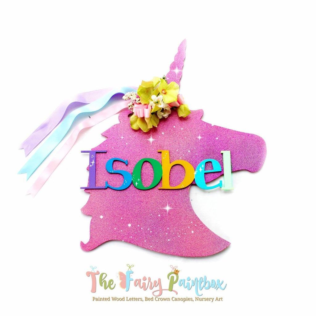 Enchanting Nursery Decor: Adorn Your Baby's Room with Unicorn Painted Wall Letters!