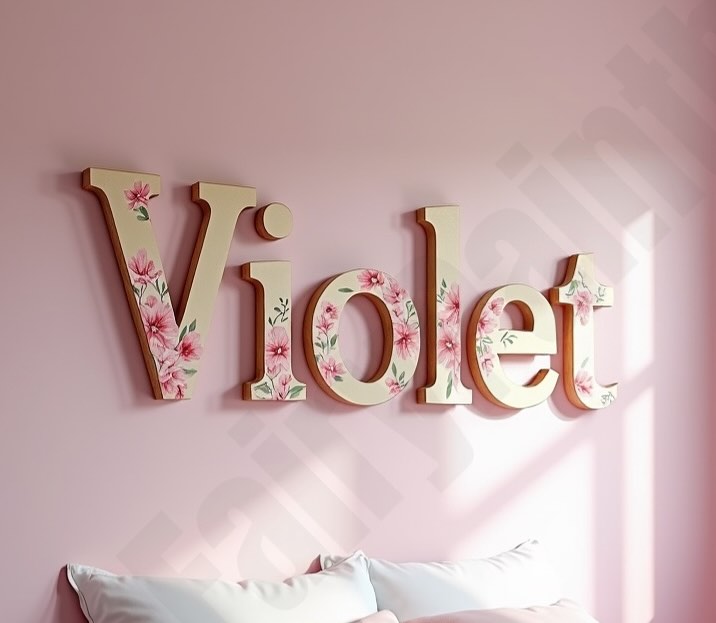Petunia Floral Painted Wooden Wall Letters for Baby Room Decoration