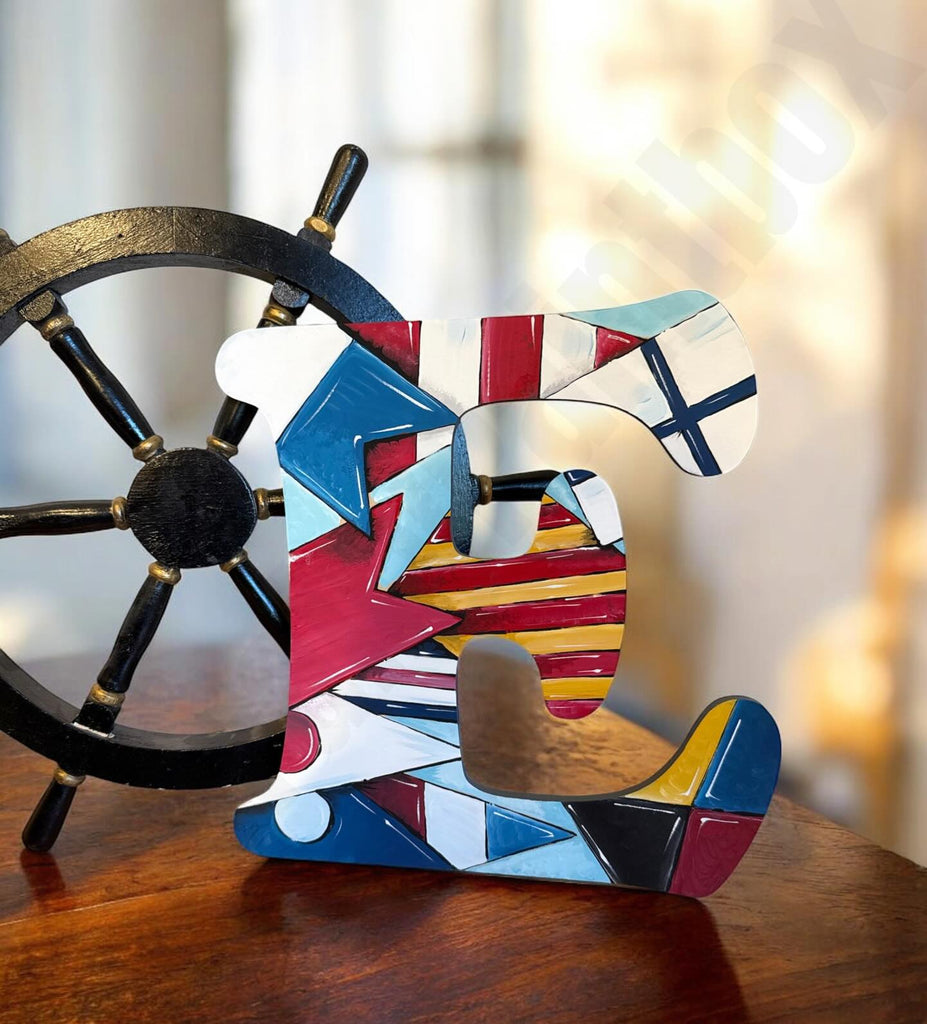 Maritime Flags on wood letter monogram sign