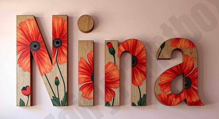 Poppy Flower Nursery Decor Painted Wall Letters Beach Decorative Sign Art