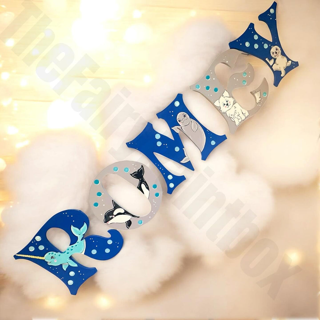 Cute Ocean Animal Baby Shower Theme Decoration Wood Letter Sign