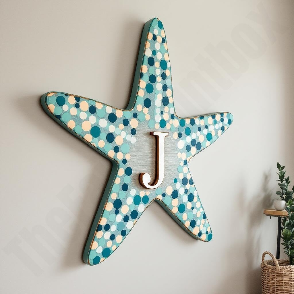 Starfish Monogram for Child's Room with polka dots that hangs on child's room wall.