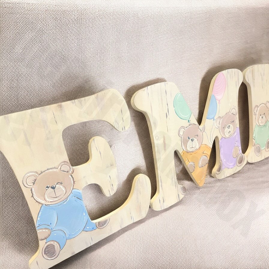 Teddy Bear Painted Wood Letters