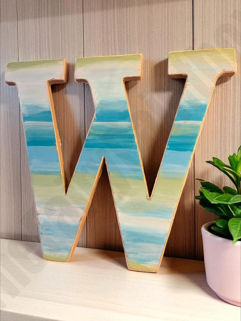 Coastal Hues Painted Monogram Letter for Home Decor