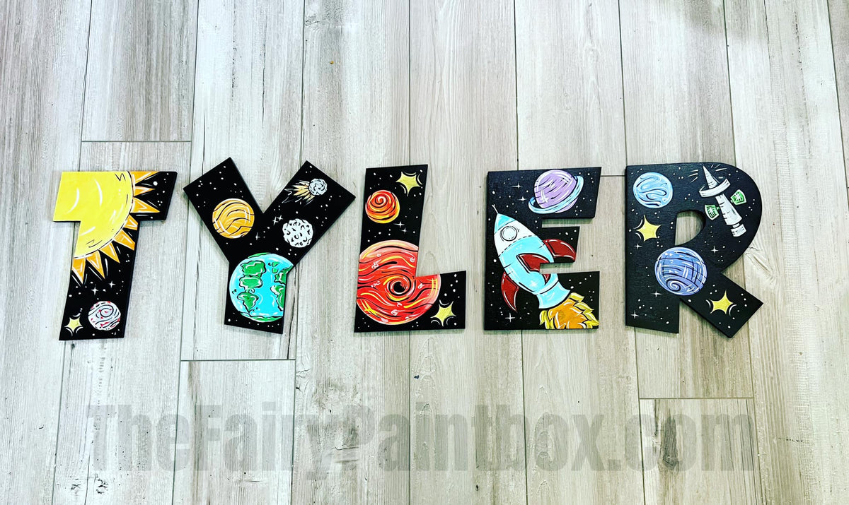 Outer Space Cosmic Painted Wood Letters - Black