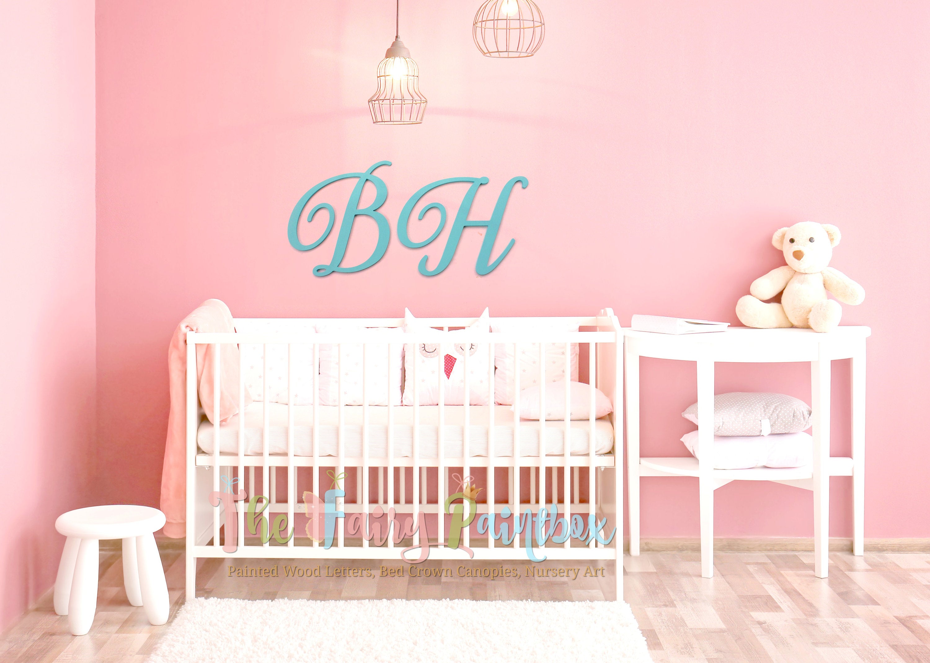 Script Aqua Blue Nursery Painted Wood Wall Letters