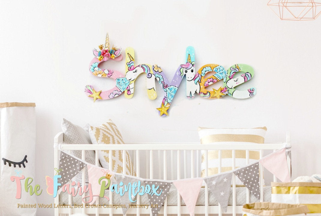 Unicorn Nursery Wall Painted Letters Unicorn Wall Hanging