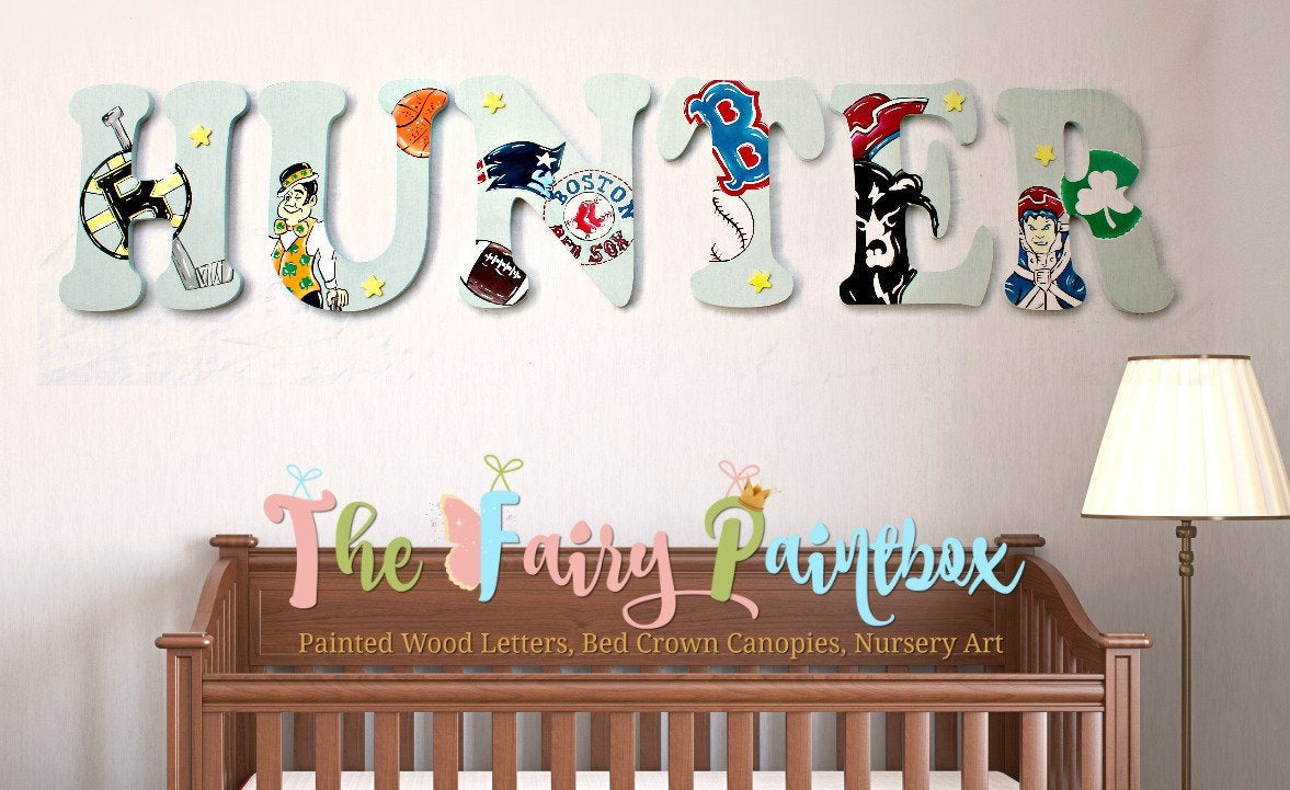 Boston Nursery Letters - Boston Team Painted Letters - New England Spo