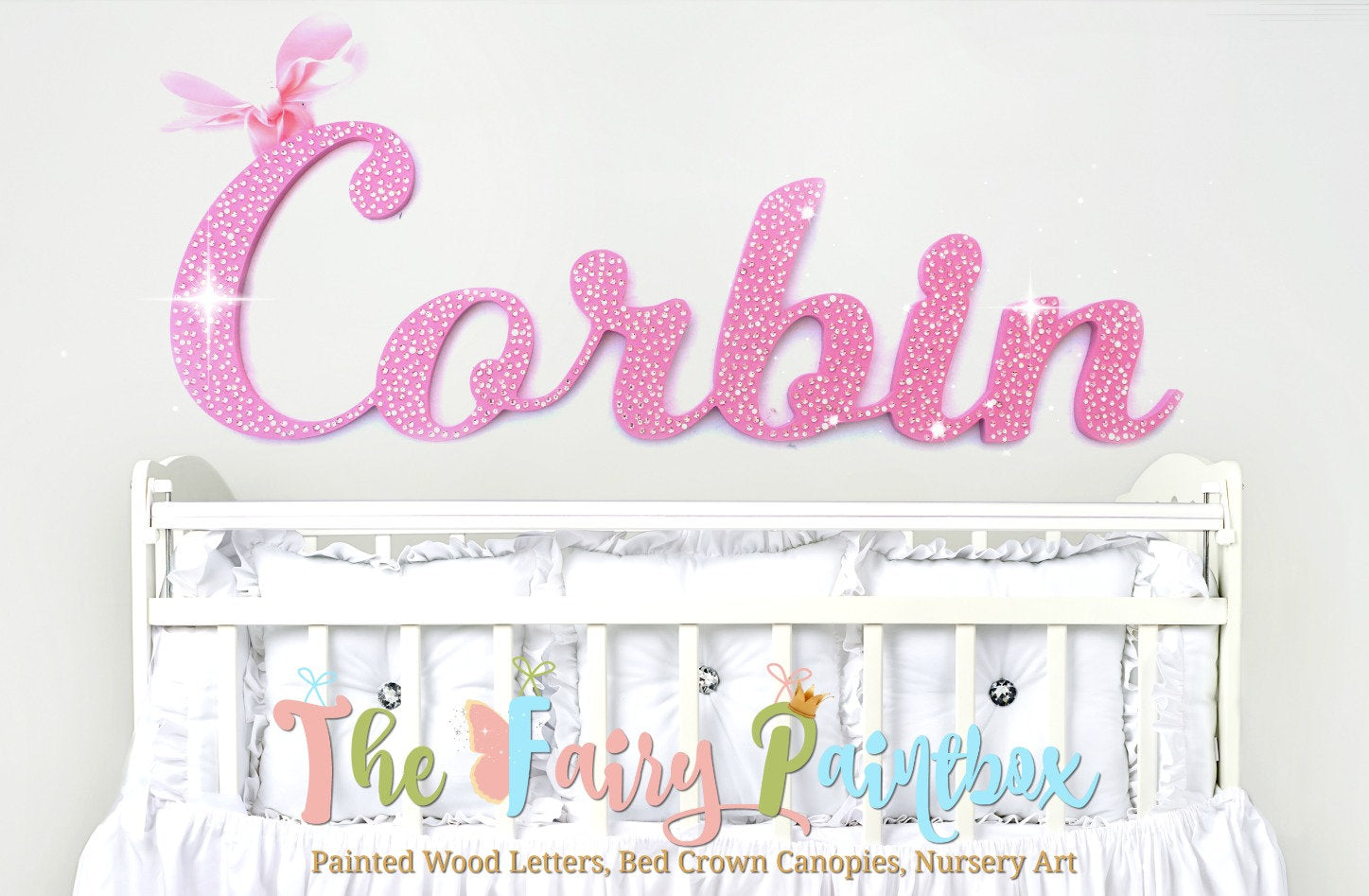 Bedazzled Crystal Nursery Wall Painted Letters - Swarovski Baby